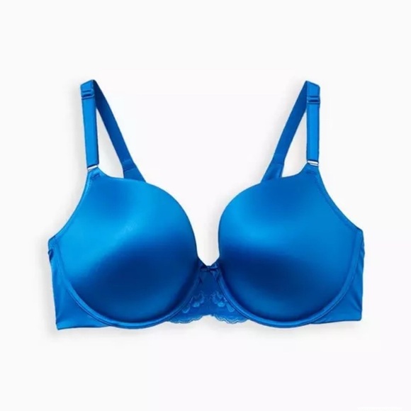 Torrid 44DD Perfect T Shirt Push Up Bra Blue Lace Romantic Comfort - Picture 3 of 9